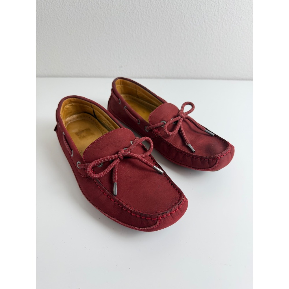 Bass Mens Leather Driving Loafers Tuscany 7.5 Red Slip On Boat Shoes Moc Toe